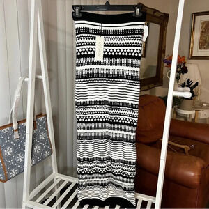 Rachel Zoe Black & White Knit Midi Skirt, XS - Stretchy Fit